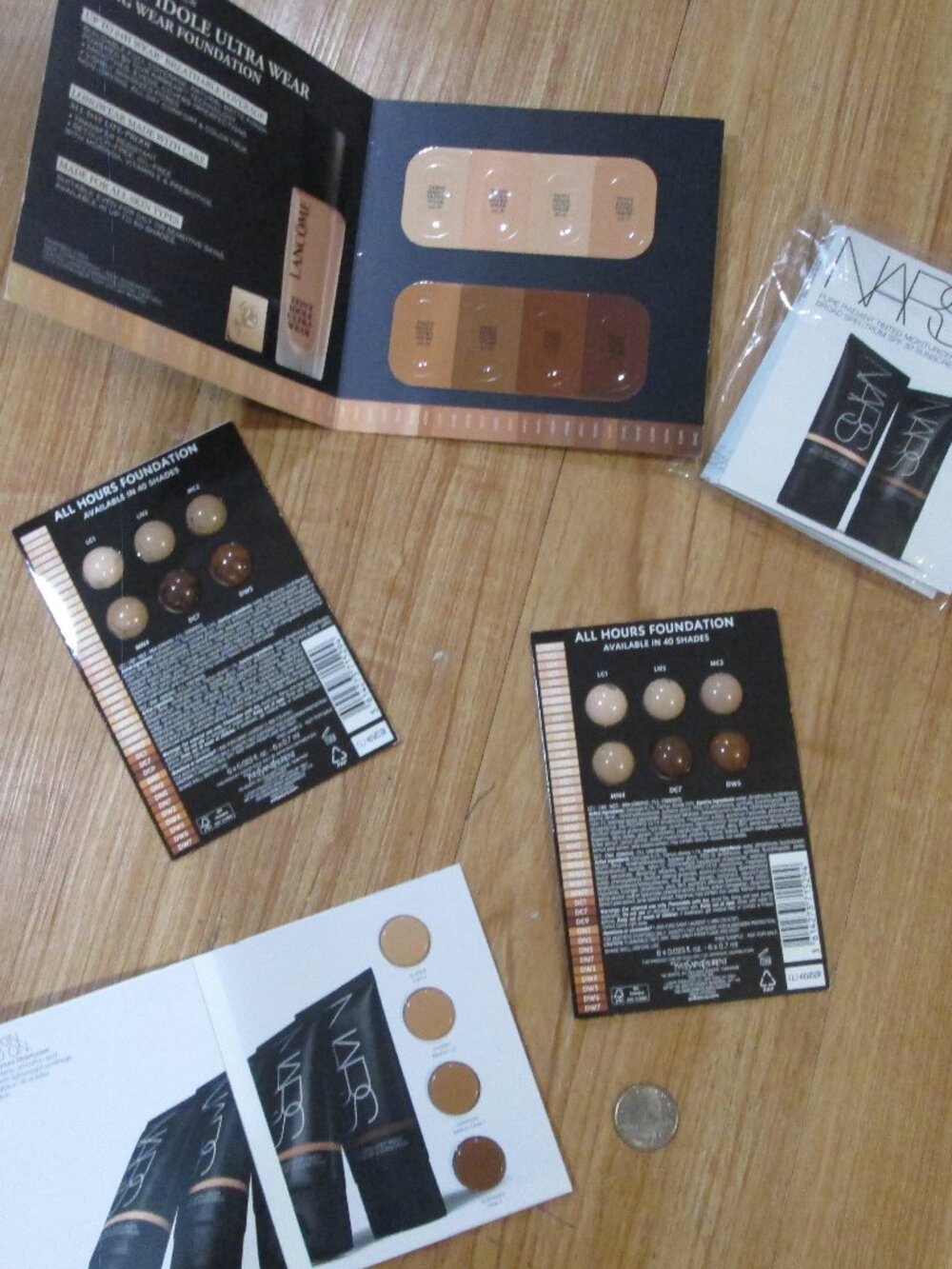 Foundation sample cards x 6 bundle Nars,Lancome, YSL over